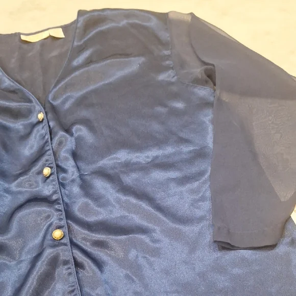 Vintage Victoria's Secret Navy Faux Pearl Buttons Pajama Shirt Small 3/4 Sleeves - Picture 1 of 8